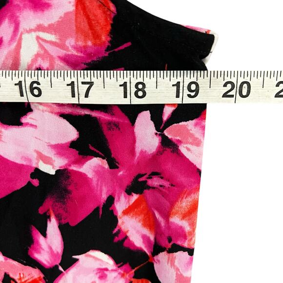 Karl Lagerfeld Top Women L Pink Black Floral Sleeveless Blouse Career Stretch - Picture 4 of 11